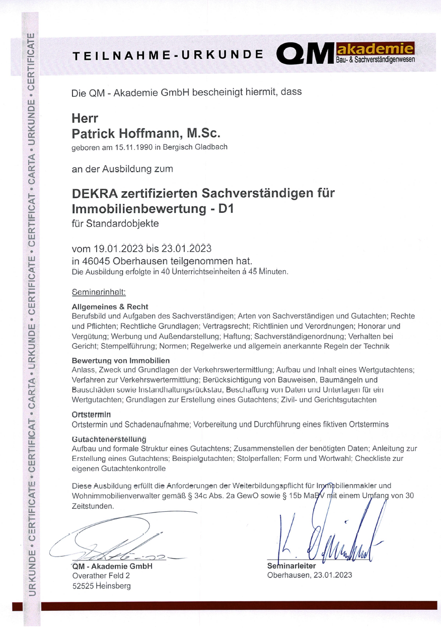 QM D1 Certificate